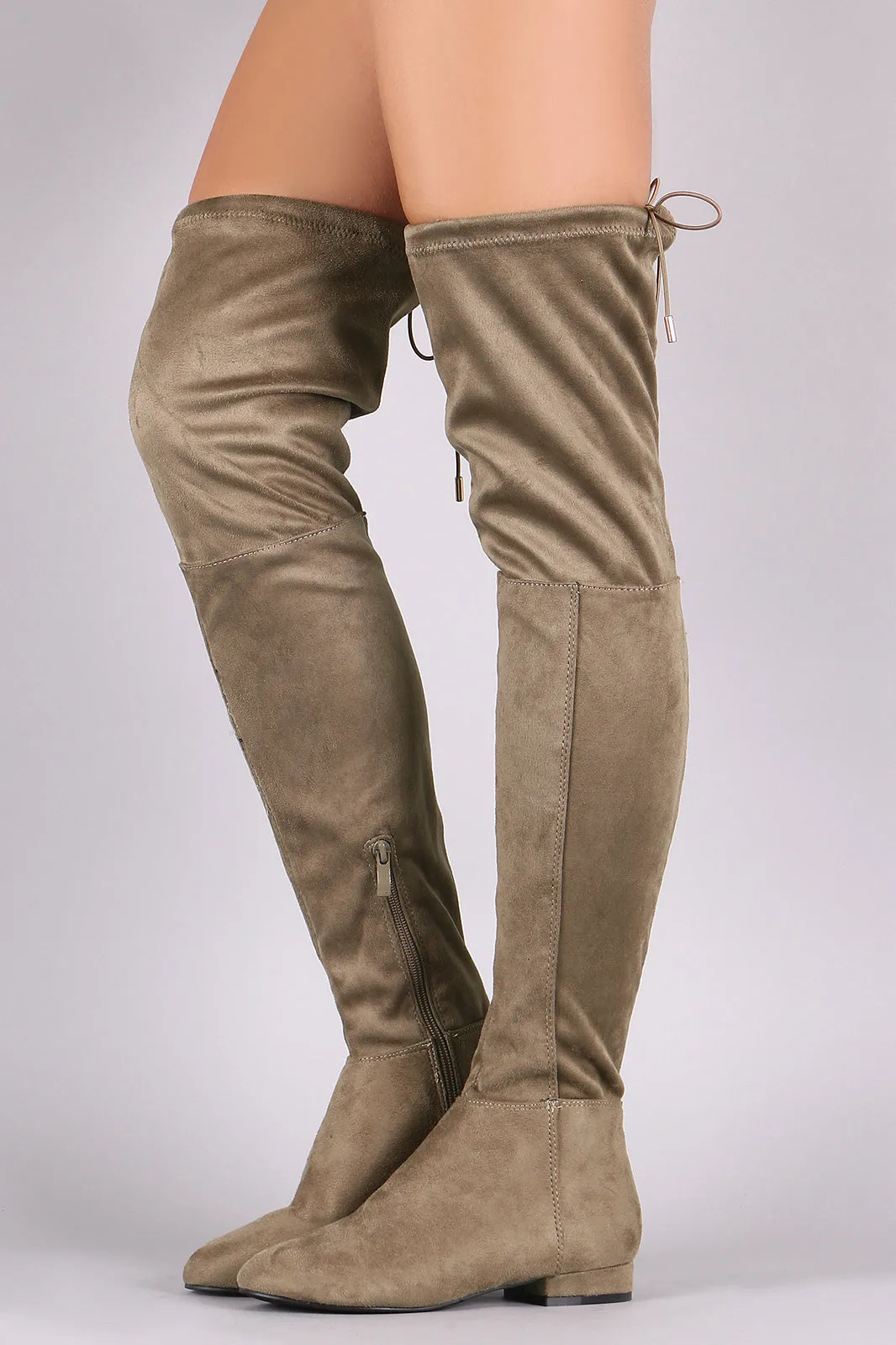 Drawstring-Tie Over-The-Knee Riding Suede Boots