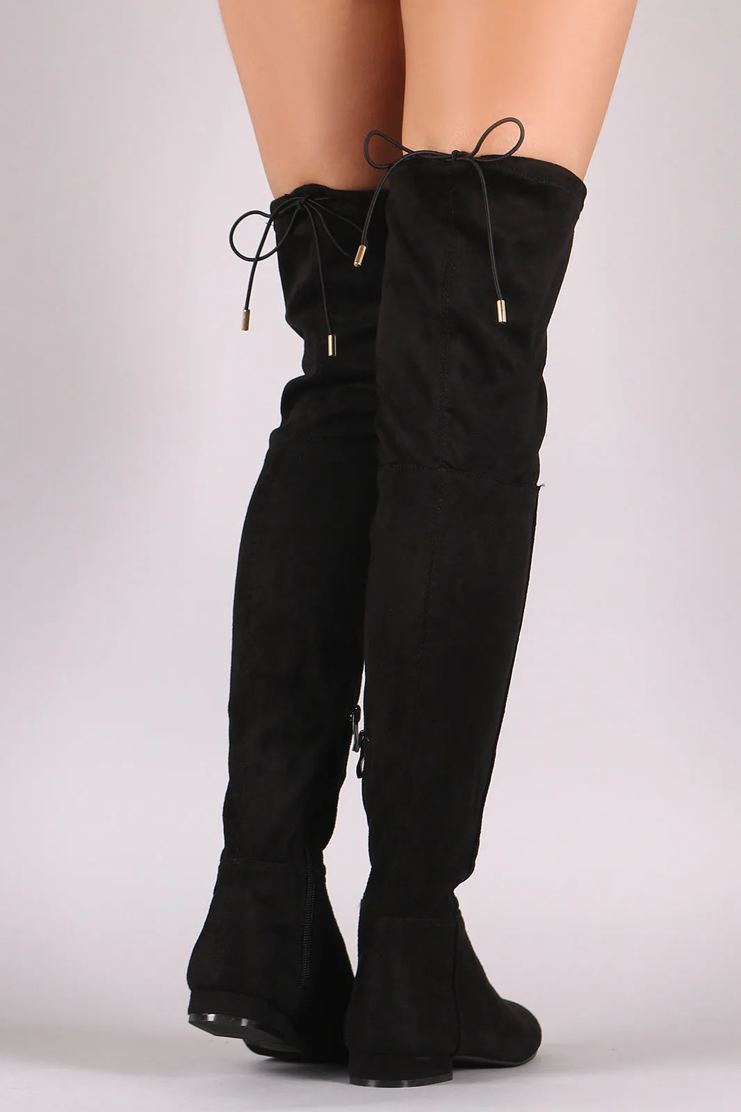 Drawstring-Tie Over-The-Knee Riding Suede Boots