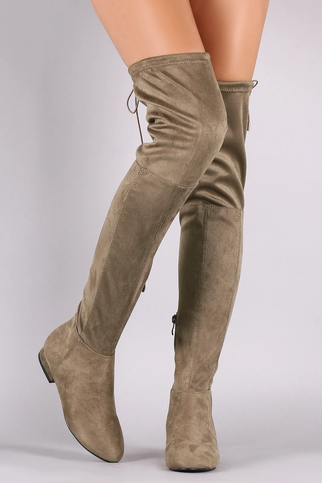 Drawstring-Tie Over-The-Knee Riding Suede Boots
