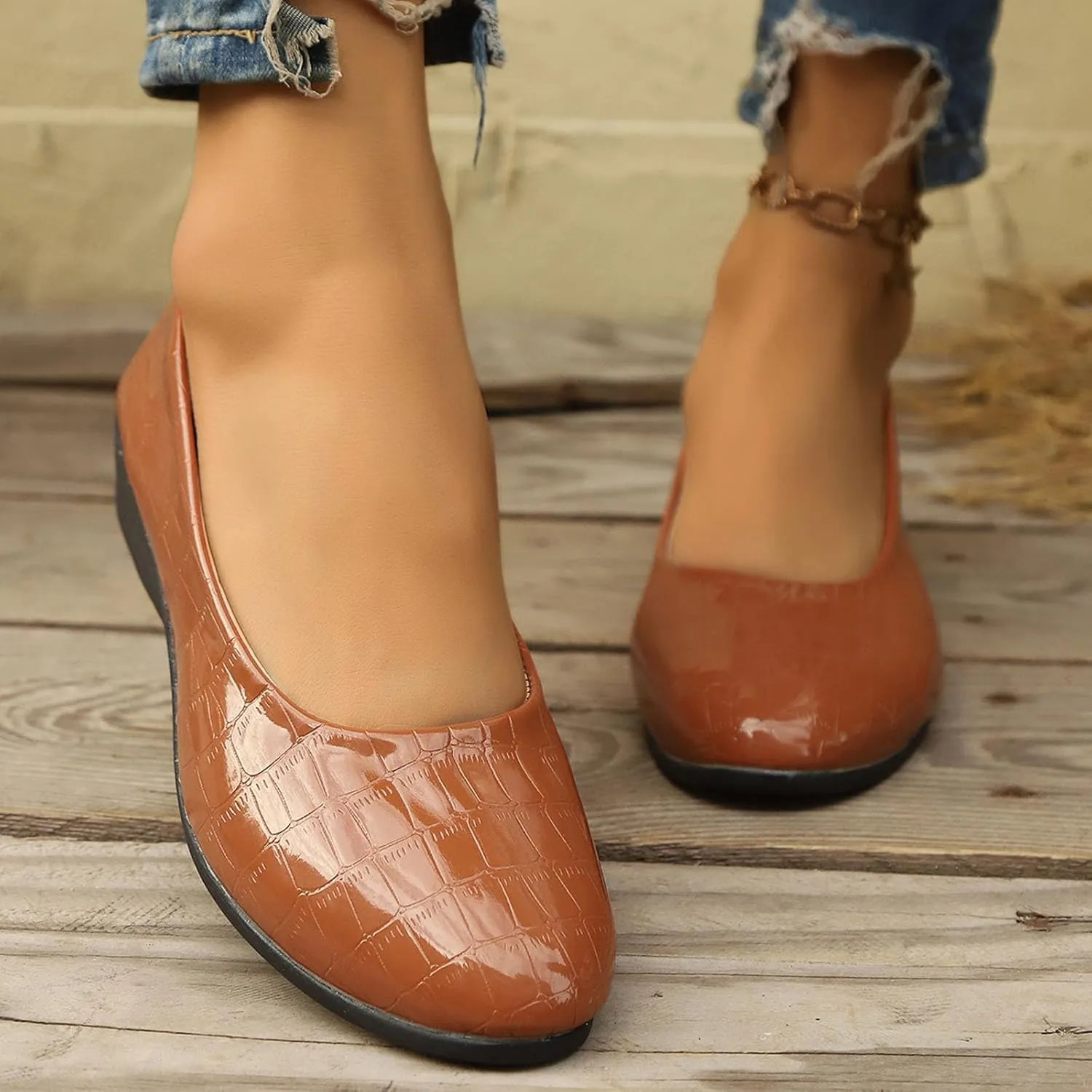 Dressy Flat Womens Round Toe Loafers Comfort Flat Shoes Slip On Loafers Ladies Ballet Flats Business Casual Shoes