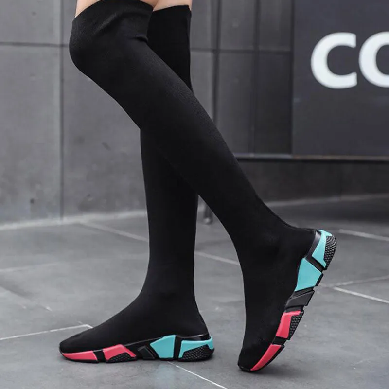 Elastic Over The Knee Boots Women Socks Black Boots Long Thigh High Slim Knitting Boots Sneakers Platform Designer Long Shoes