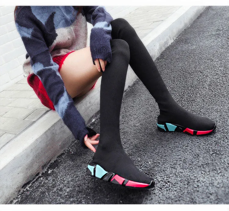 Elastic Over The Knee Boots Women Socks Black Boots Long Thigh High Slim Knitting Boots Sneakers Platform Designer Long Shoes