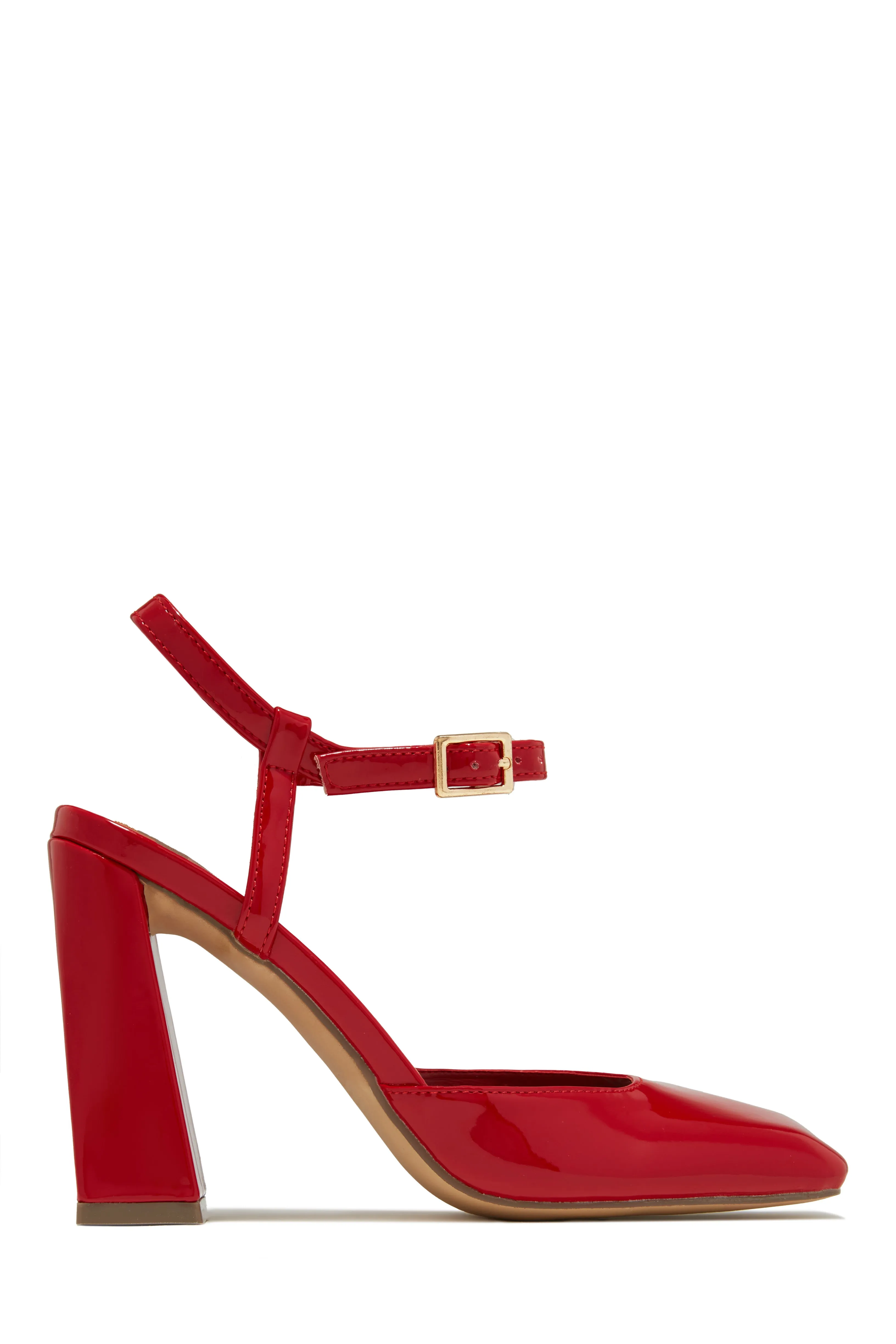 Elle Square Toe Block Heels - Red