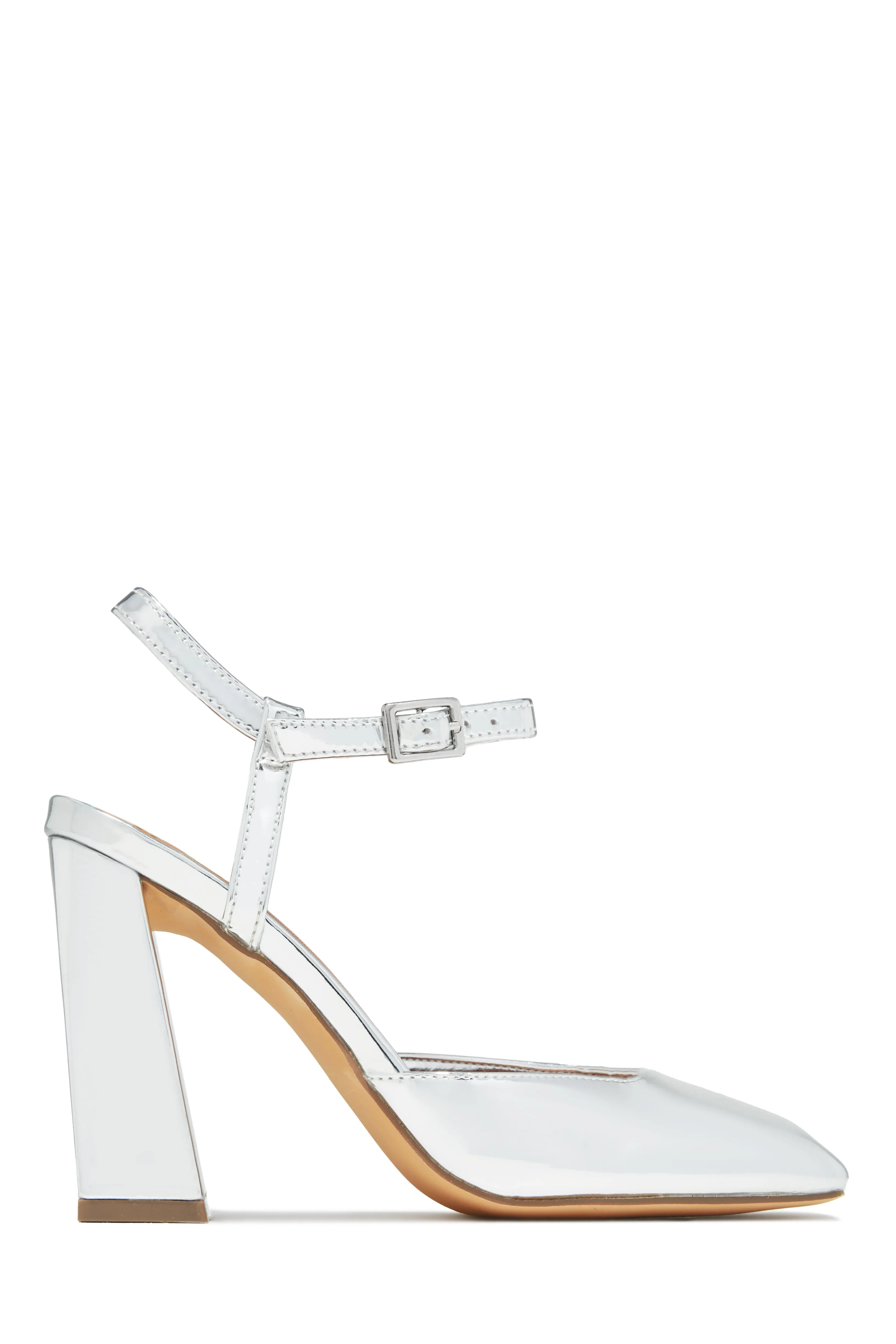 Elle Square Toe Block Heels - Red