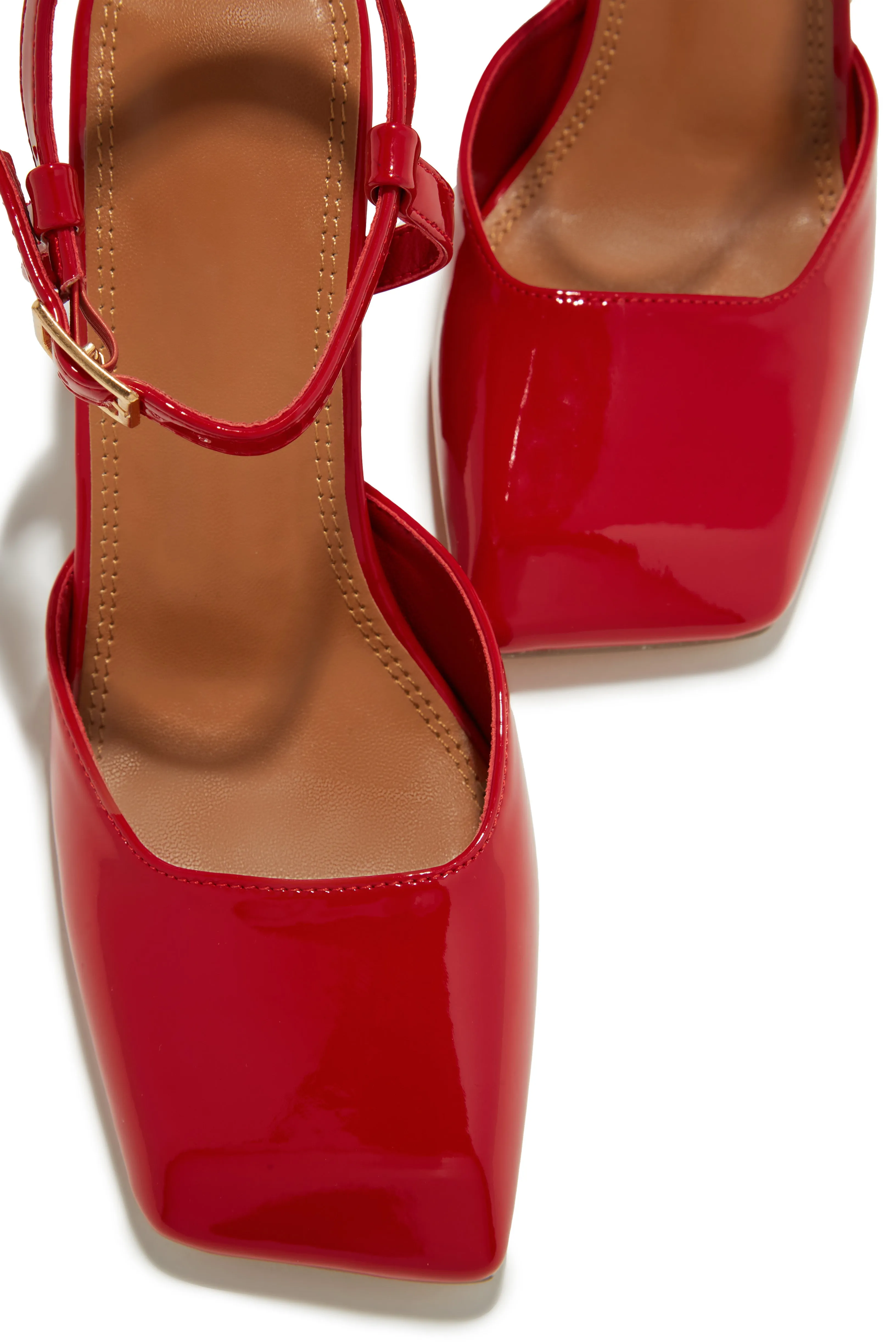 Elle Square Toe Block Heels - Red