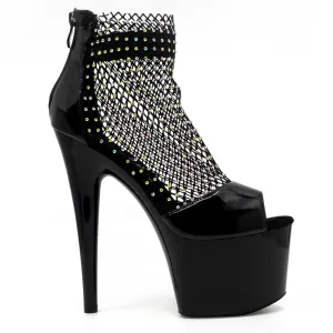 Ellie Shoes Adriana 7" Stiletto Fishnet Rhinestone Ankle Boot