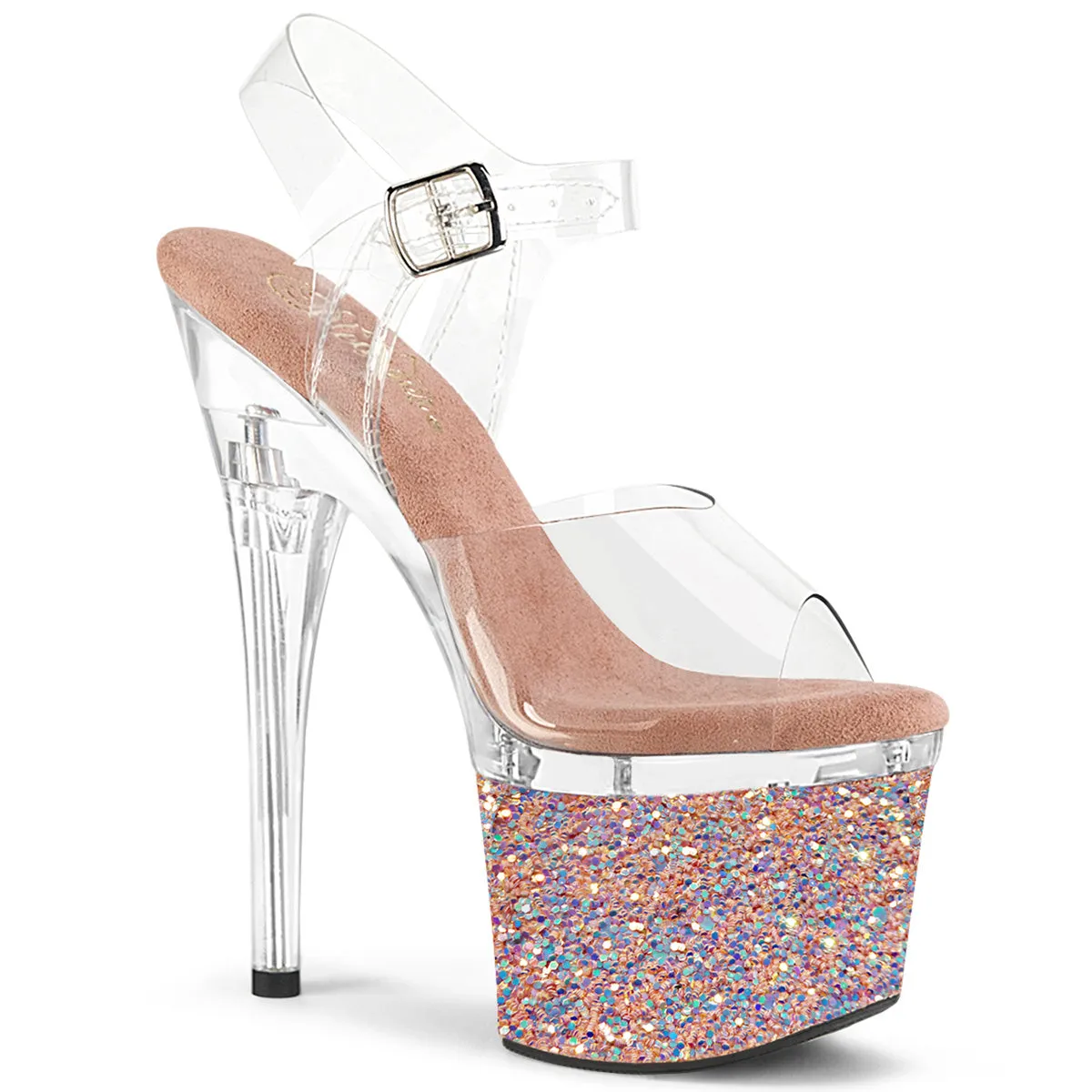 ESTEEM-708LG Pleaser 7 Inch Rose Gold Glitter Platforms Exotic Dancing Heels