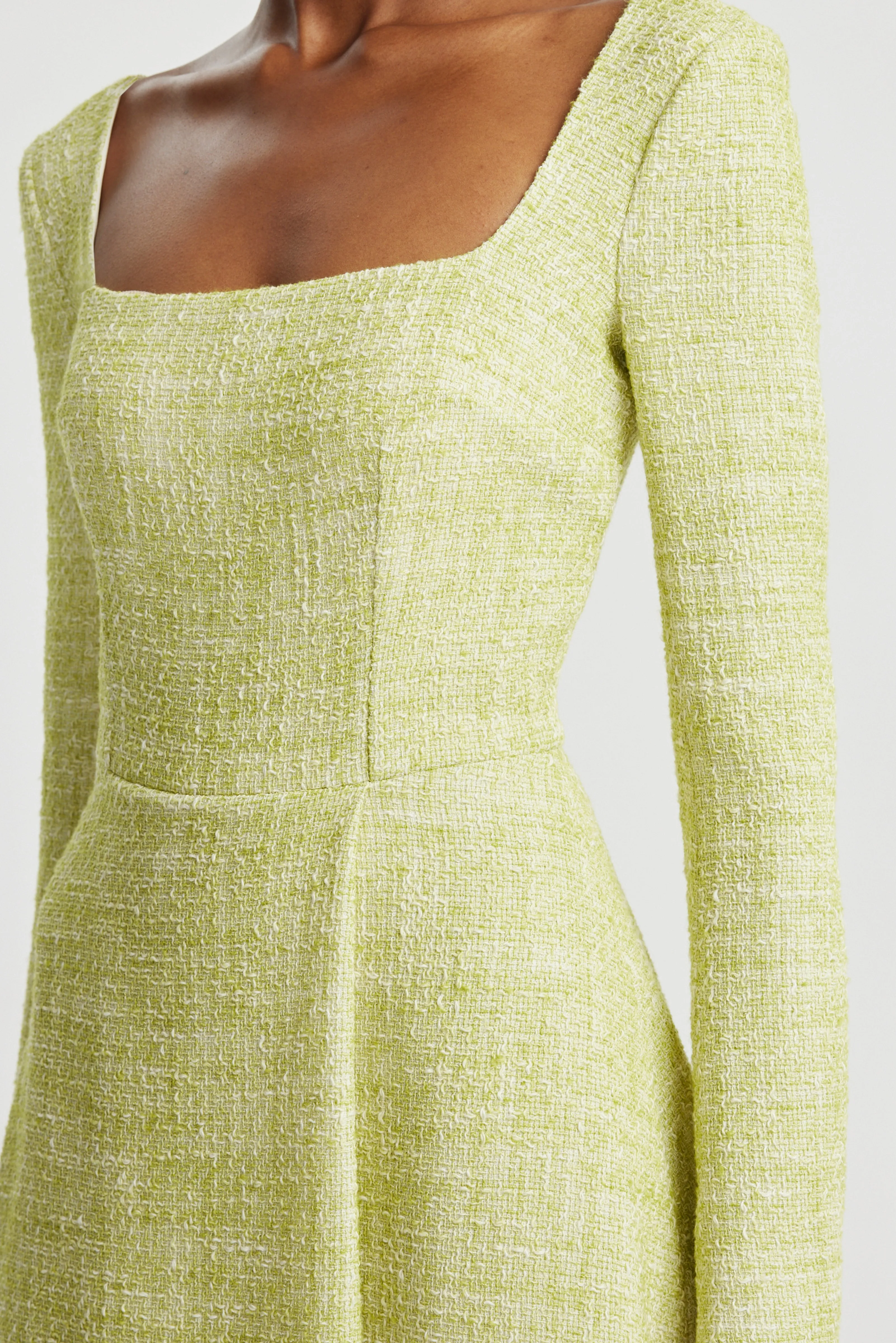 Fara Dress In Apple Green Cotton Tweed