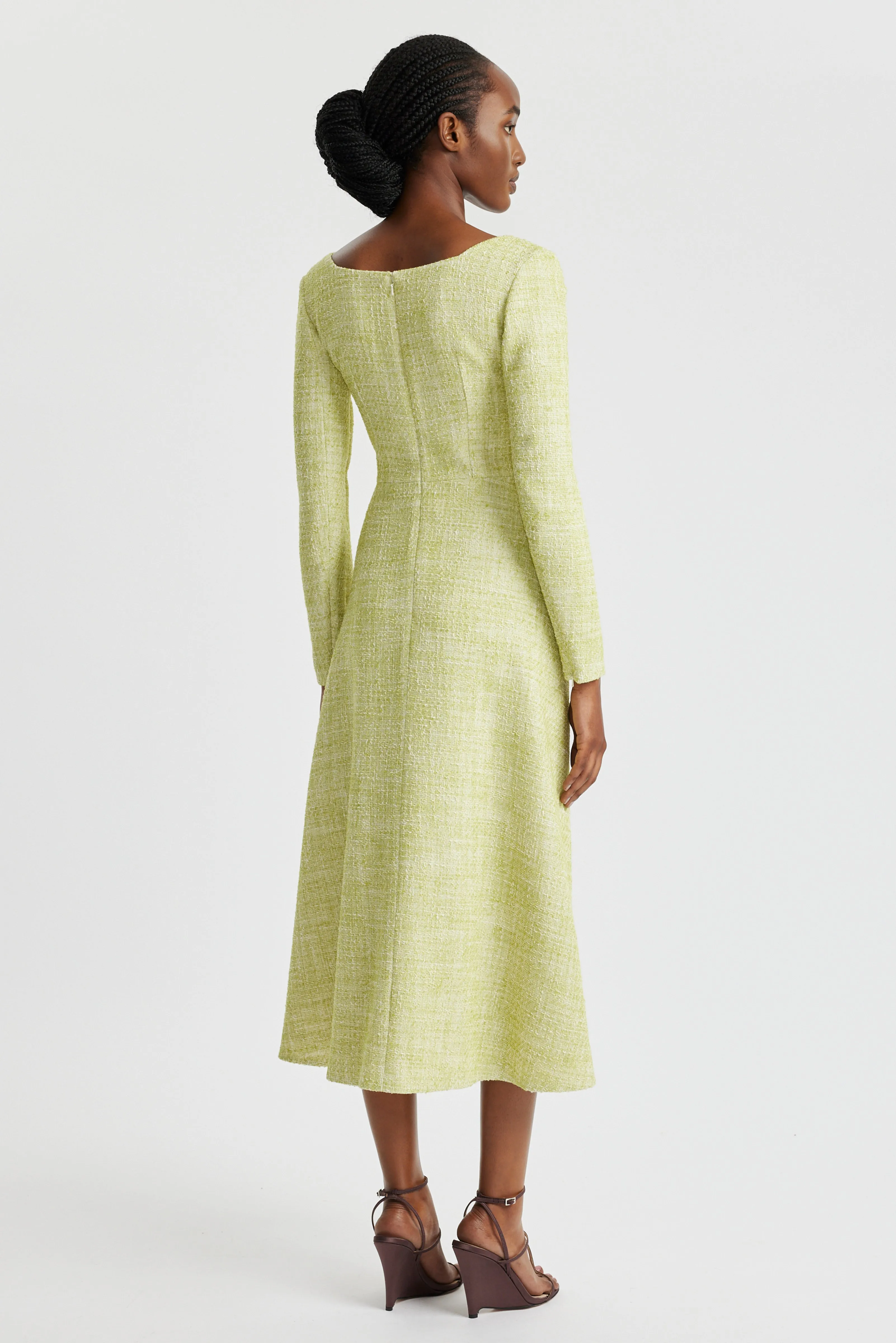 Fara Dress In Apple Green Cotton Tweed