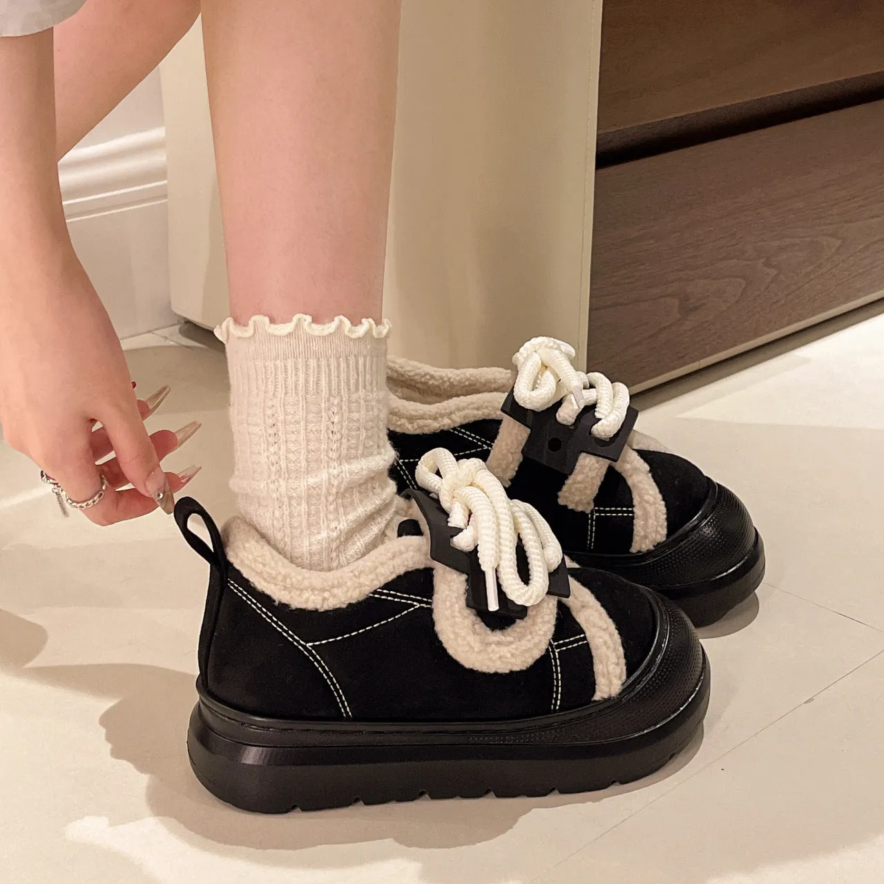 Faux Fur Lined Chunky Platform Sneakers