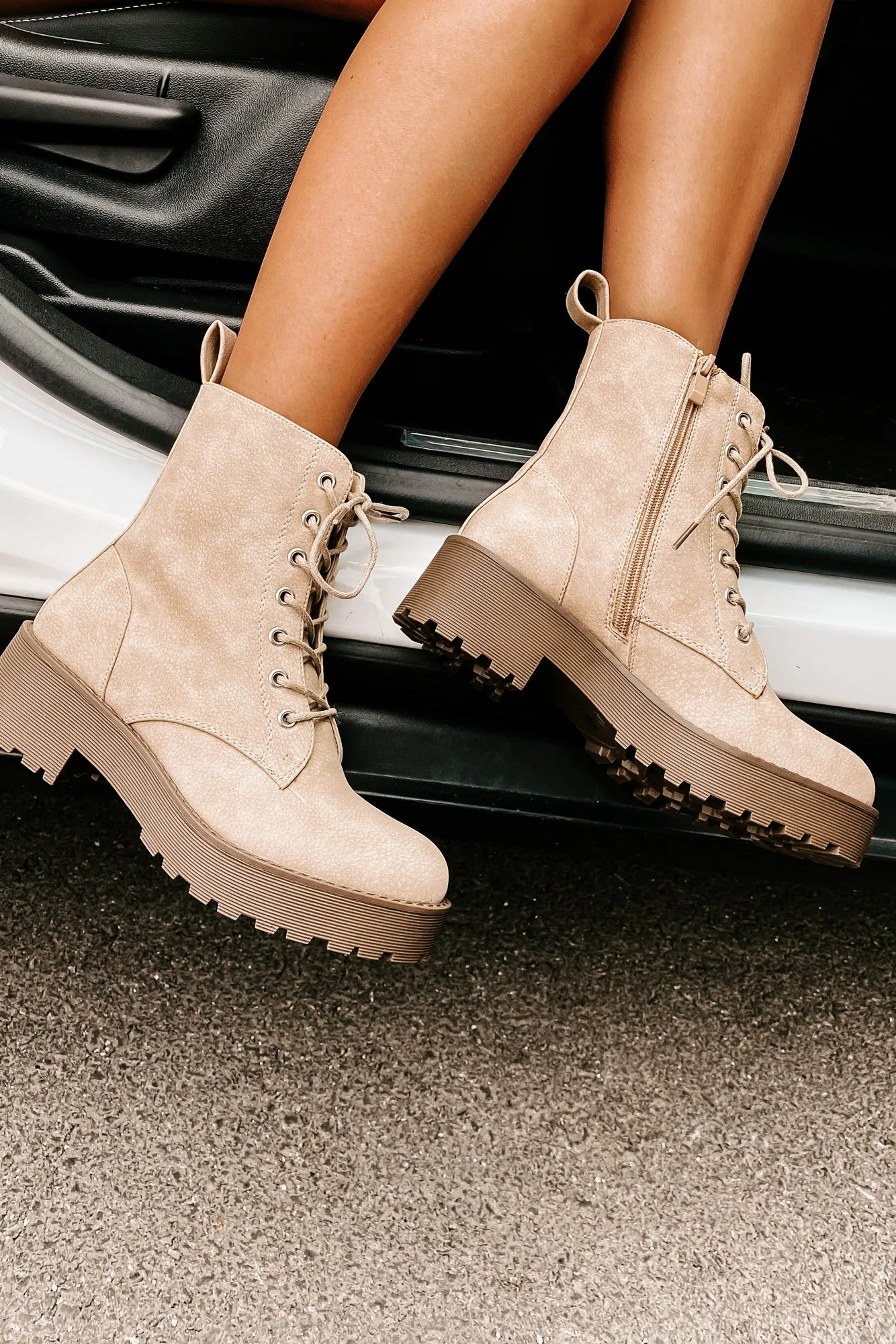 Fearless Leader Chunky Faux Leather Combat Boot (Natural)