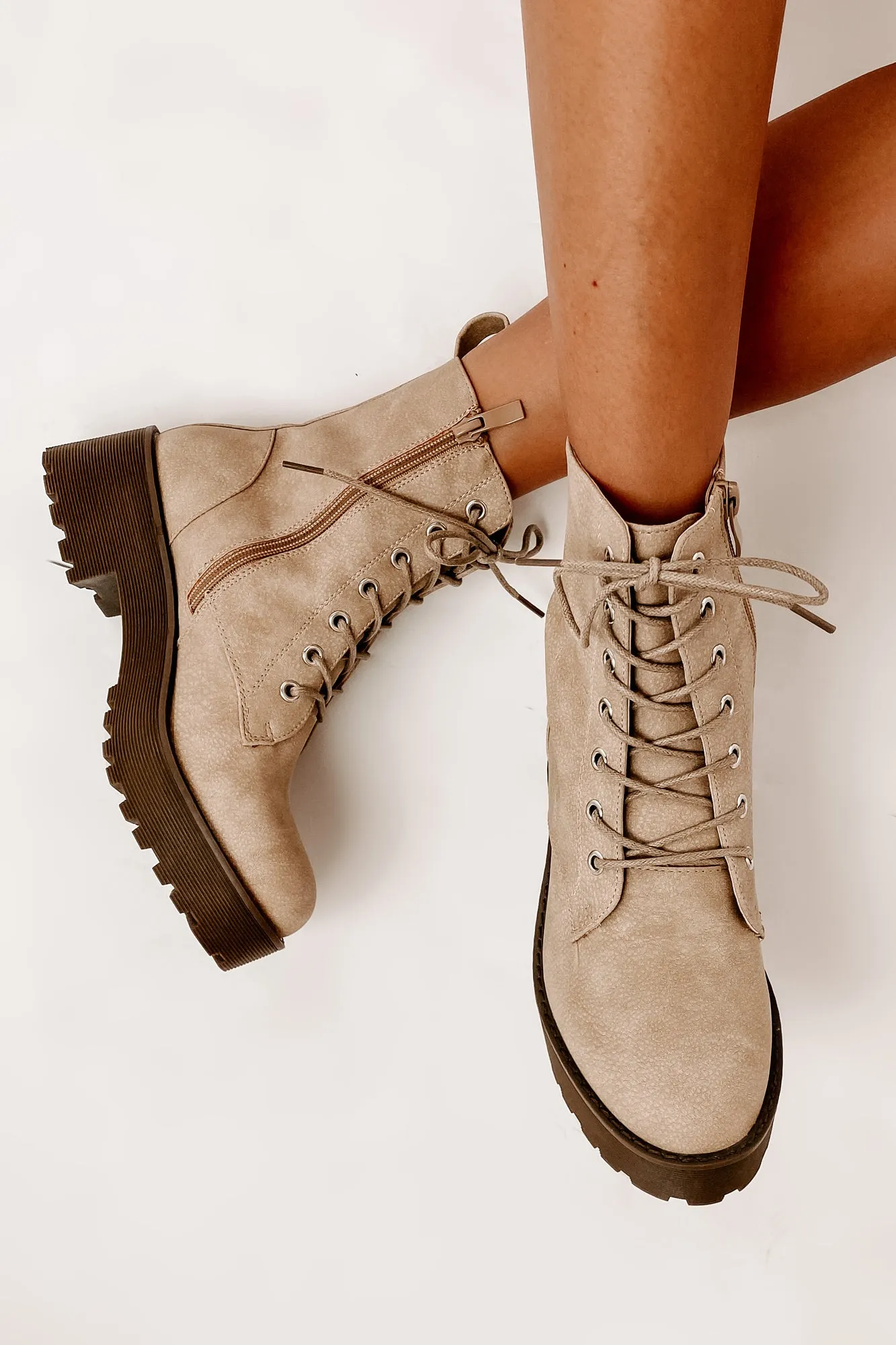 Fearless Leader Chunky Faux Leather Combat Boot (Natural)
