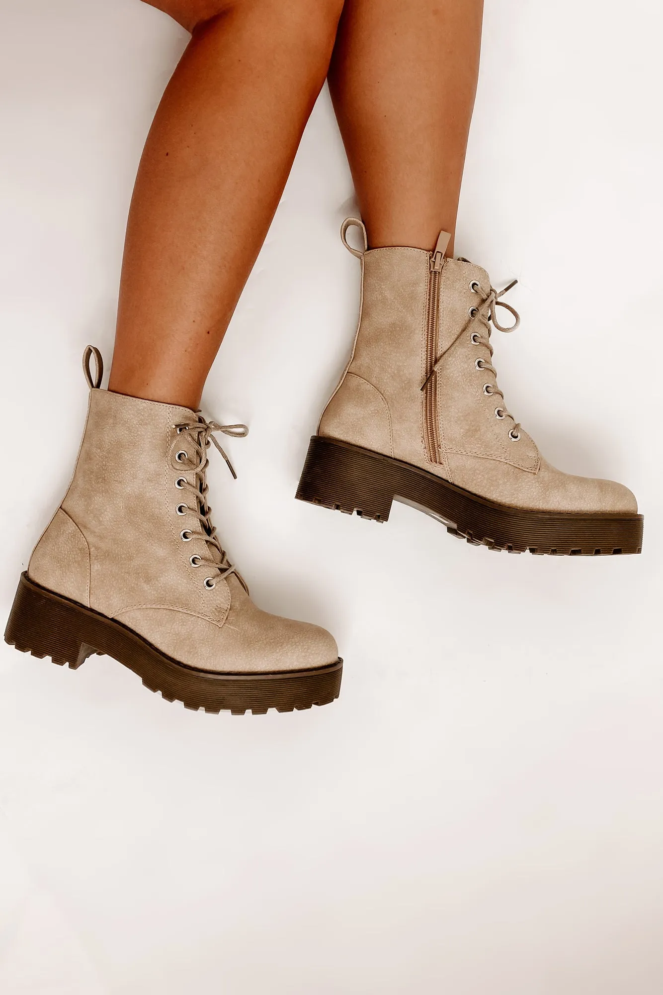 Fearless Leader Chunky Faux Leather Combat Boot (Natural)
