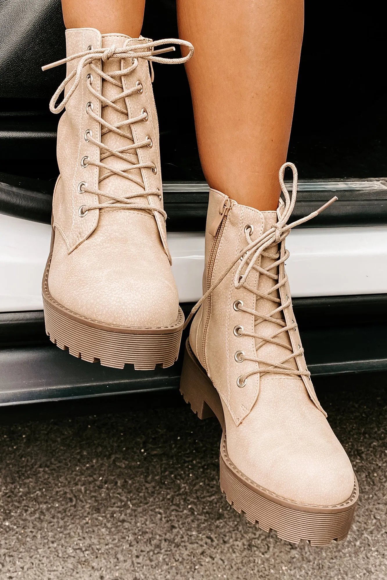 Fearless Leader Chunky Faux Leather Combat Boot (Natural)