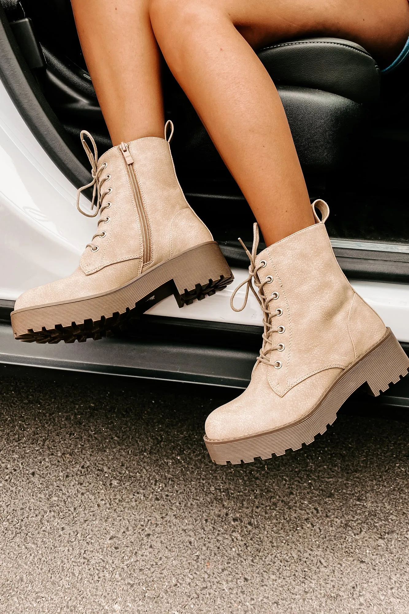 Fearless Leader Chunky Faux Leather Combat Boot (Natural)