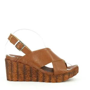 Felmini C294 Couro Tan Wedge Slingback Sandals