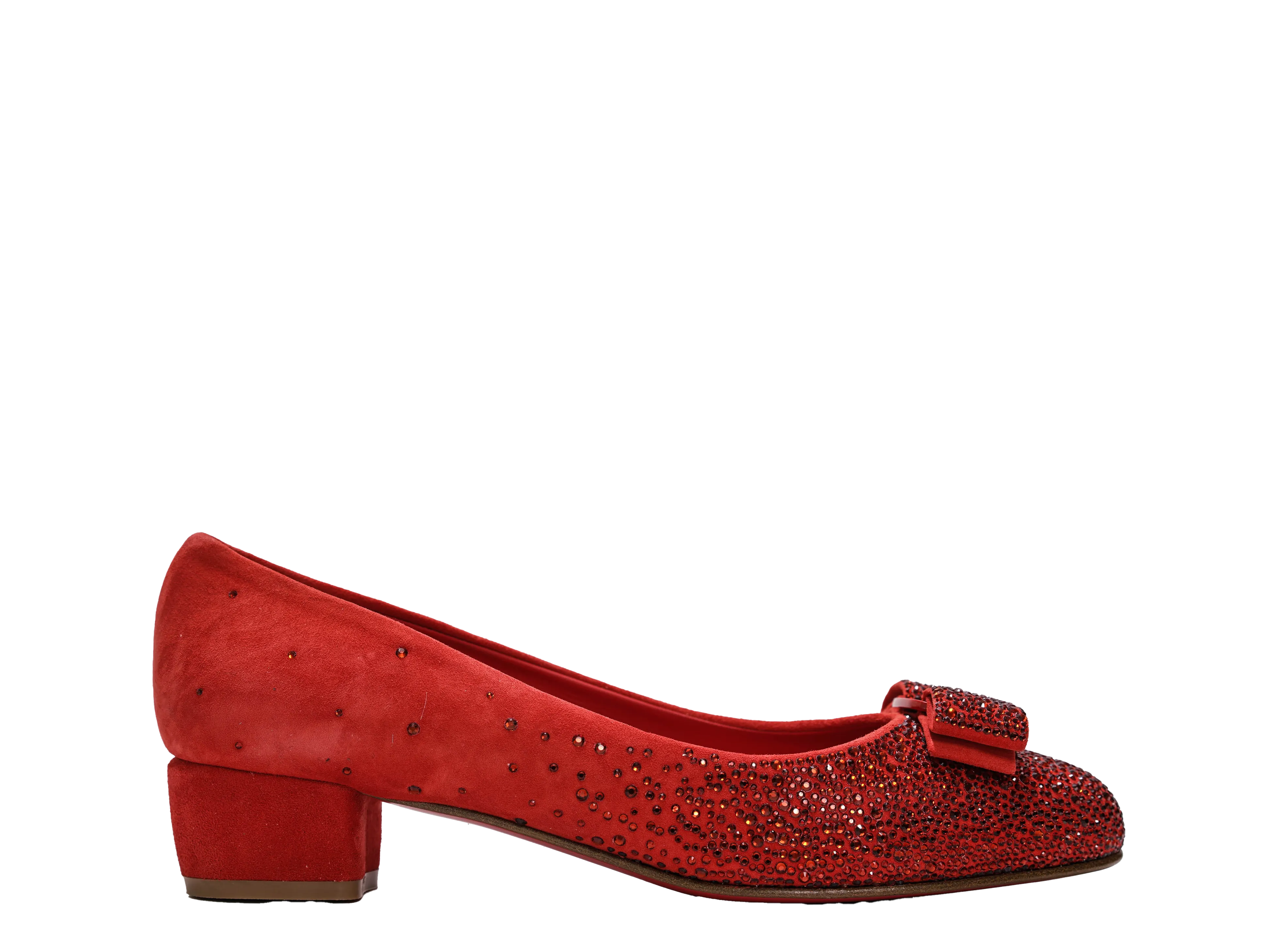 Ferragamo Women's Red Suede Crystal Shoe Vara 3.0cm 0761507 - 50% OFF