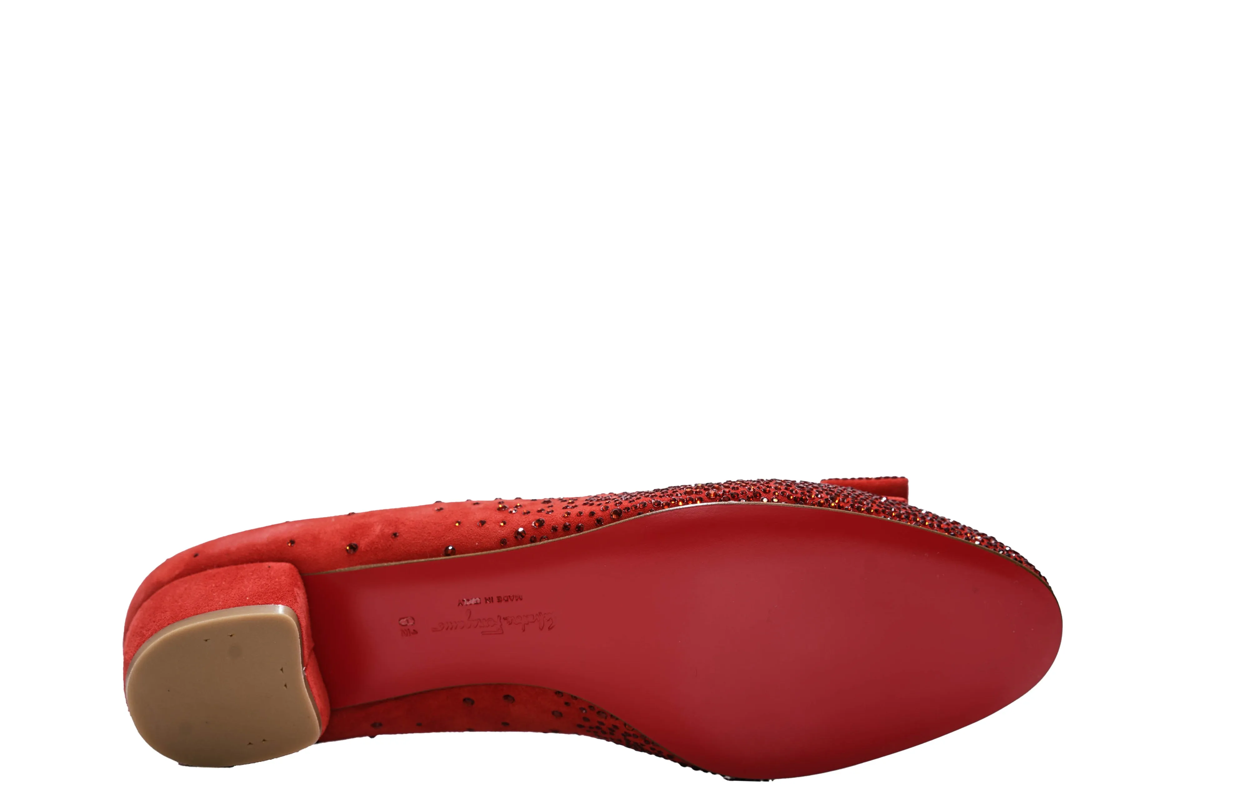 Ferragamo Women's Red Suede Crystal Shoe Vara 3.0cm 0761507 - 50% OFF