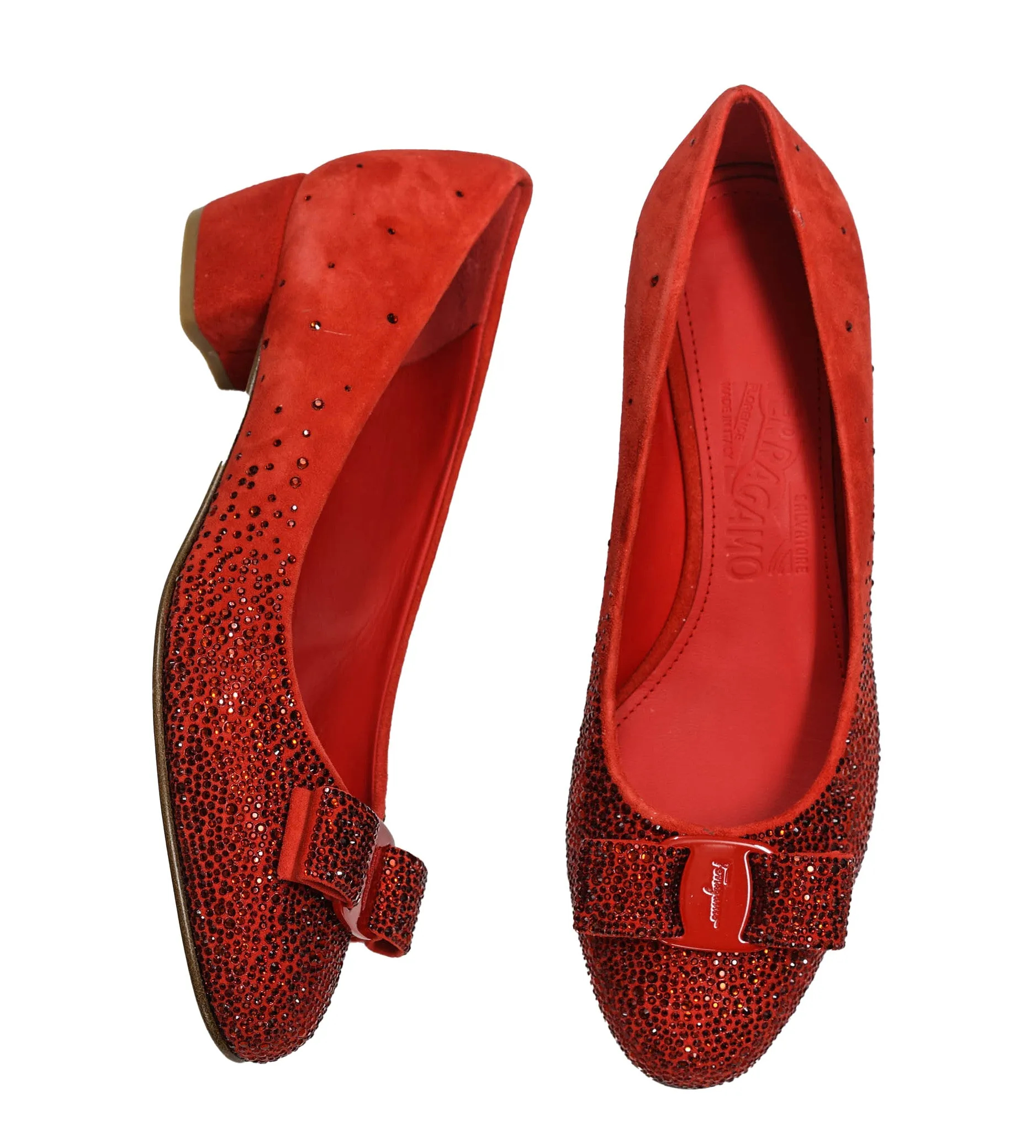 Ferragamo Women's Red Suede Crystal Shoe Vara 3.0cm 0761507 - 50% OFF