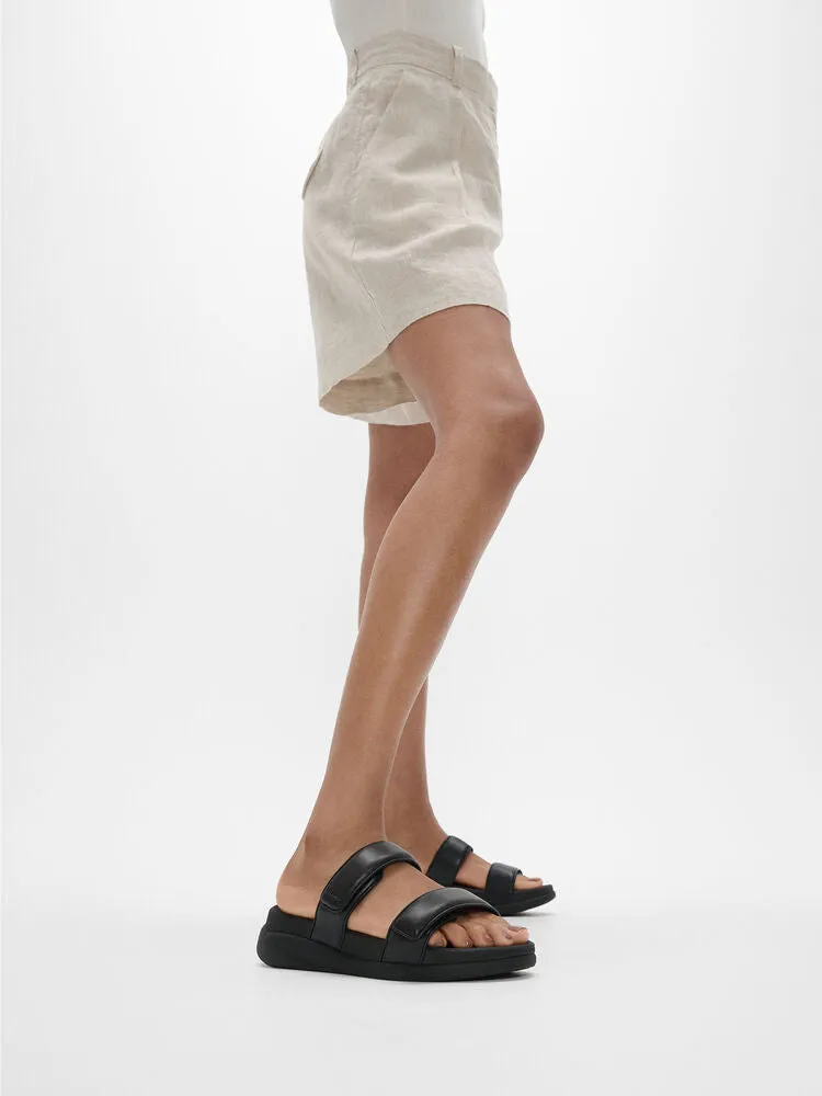 FitFlop F-Mode Go Adjustable Flatform Two Bar Slide Sandals - All Black