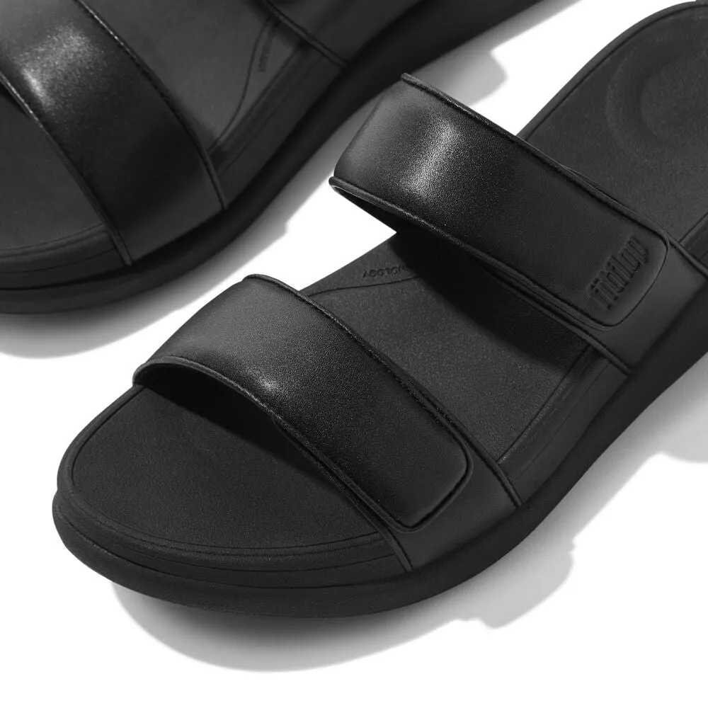 FitFlop F-Mode Go Adjustable Flatform Two Bar Slide Sandals - All Black