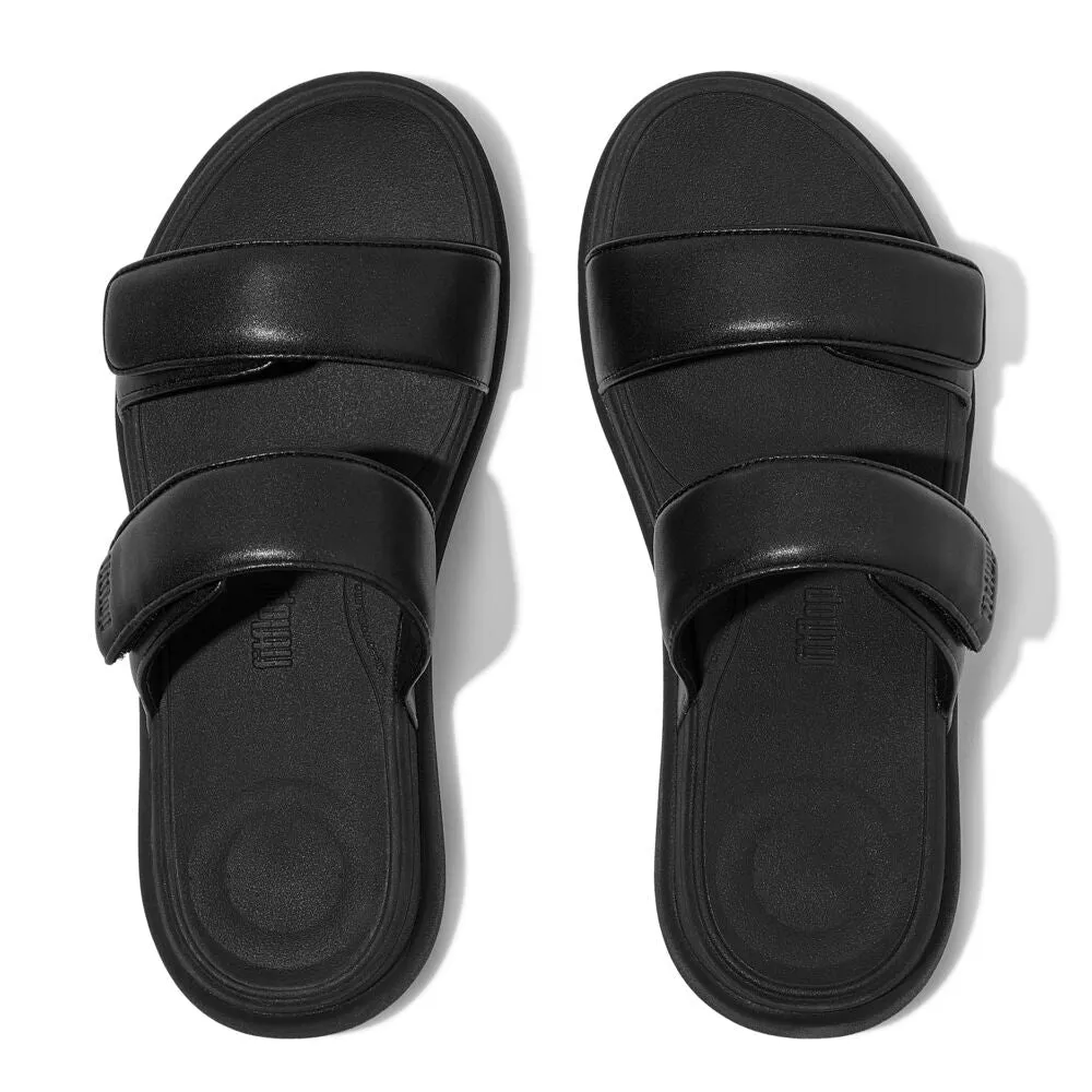 FitFlop F-Mode Go Adjustable Flatform Two Bar Slide Sandals - All Black