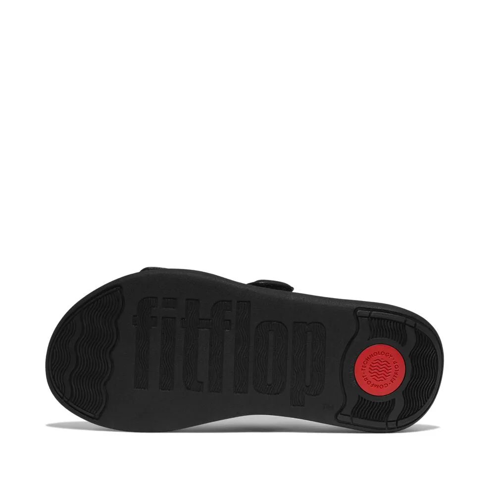 FitFlop F-Mode Go Adjustable Flatform Two Bar Slide Sandals - All Black