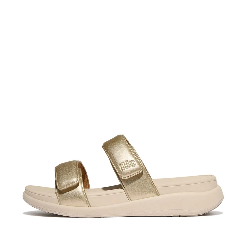 FitFlop F-Mode Go Adjustable Flatform Two Bar Slide Sandals - Platino