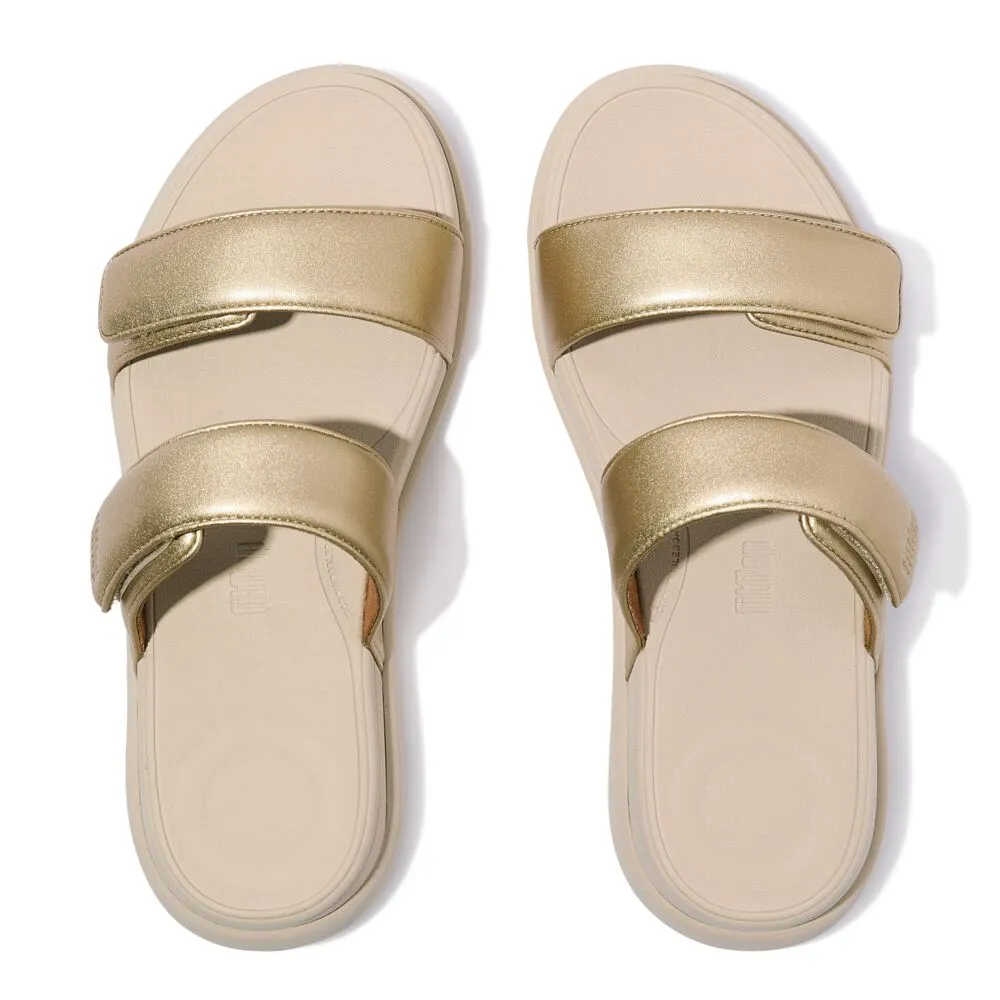 FitFlop F-Mode Go Adjustable Flatform Two Bar Slide Sandals - Platino