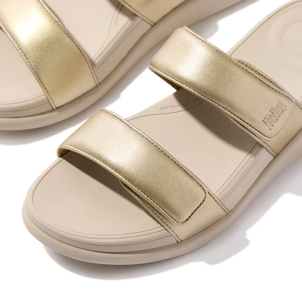 FitFlop F-Mode Go Adjustable Flatform Two Bar Slide Sandals - Platino