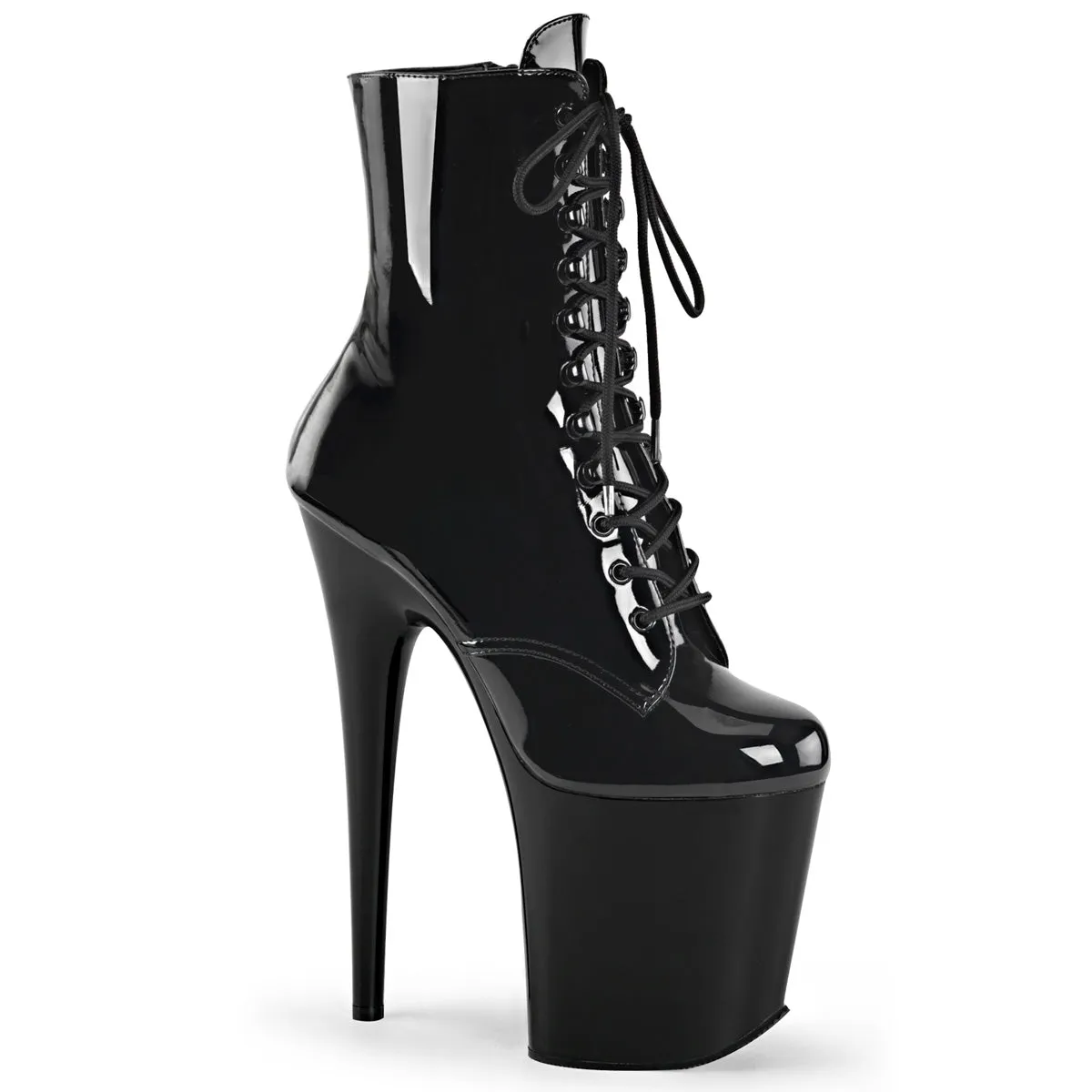 FLAMINGO-1020 Pleaser 8" Heel Black Patent Stripper Platform Ankle Boots