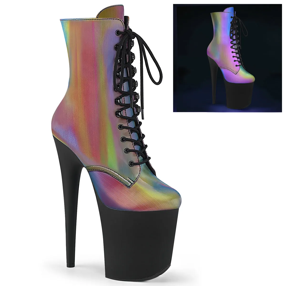 FLAMINGO-1020REFL 8 Inch Heel Rainbow  Stripper Platforms High Heels