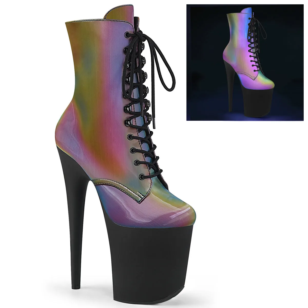 FLAMINGO-1020REFL 8 Inch Heel Rainbow  Stripper Platforms High Heels