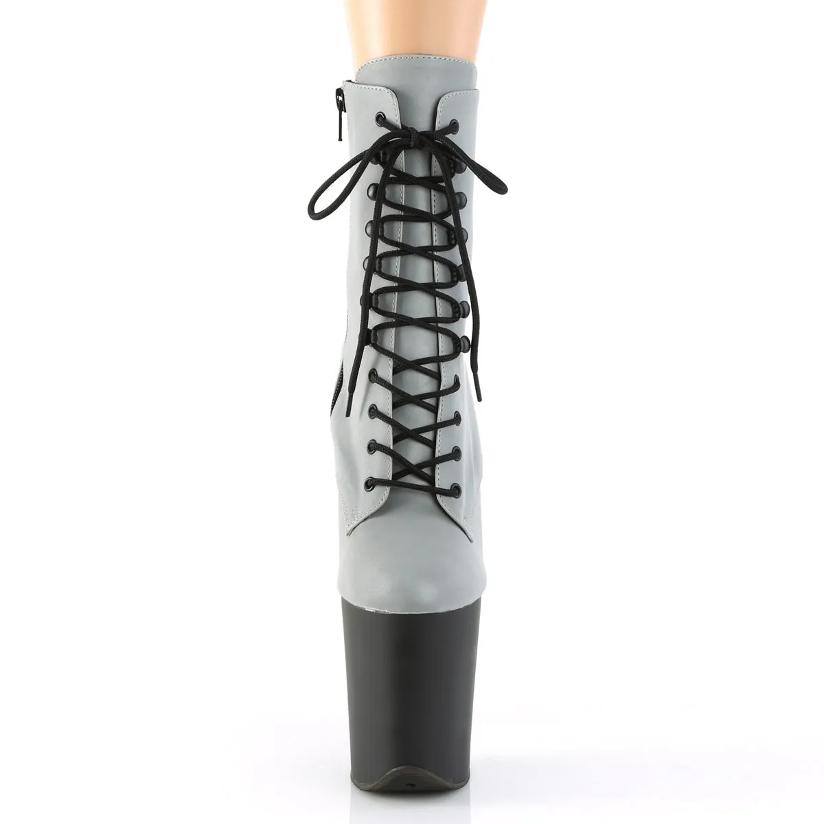 Flamingo 1020REFL Black Platform Reflective Upper- 8" High Heel Ankle Boots Direct