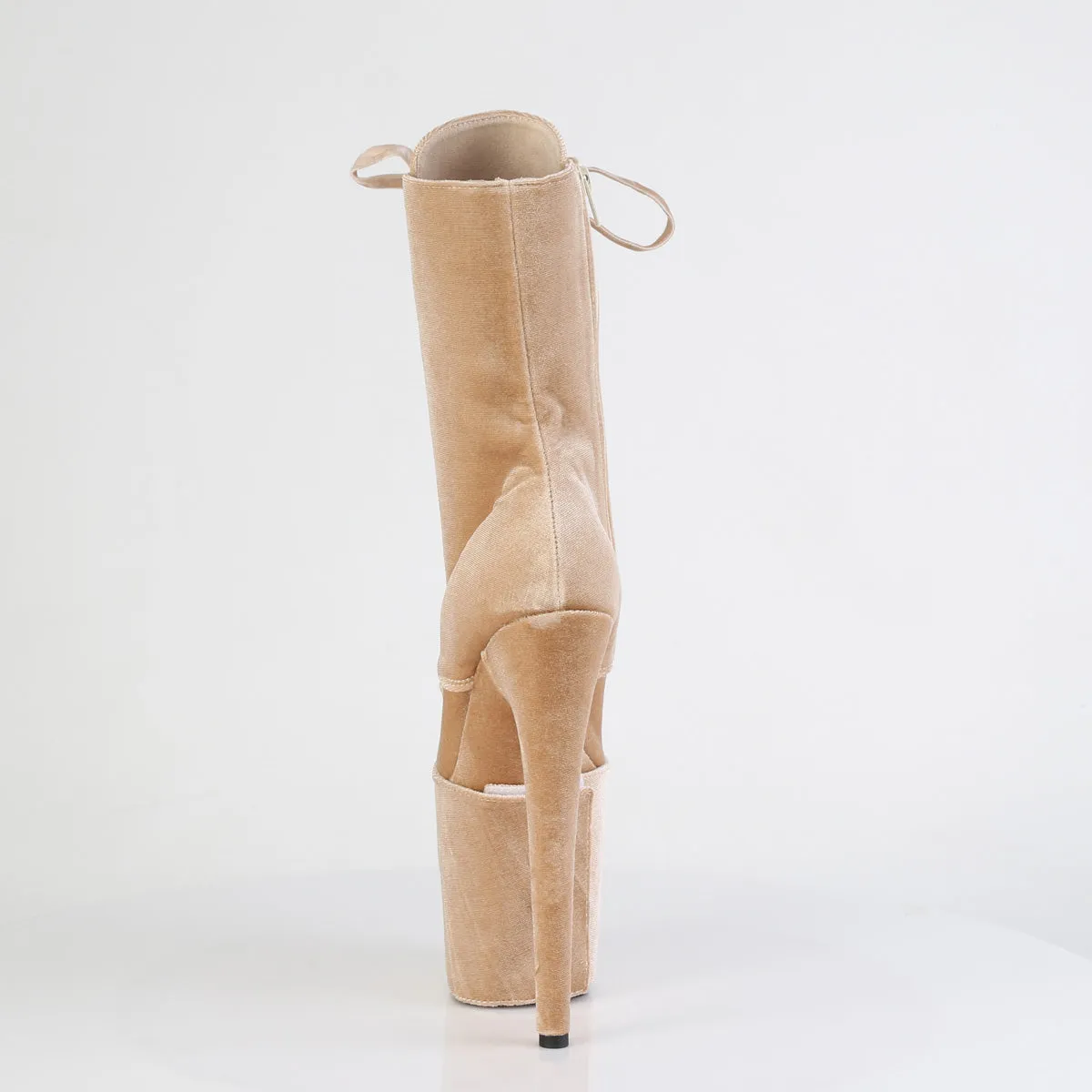 FLAMINGO-1045VEL Cream Velvet Pleaser Pole Dancing Ankle Boots