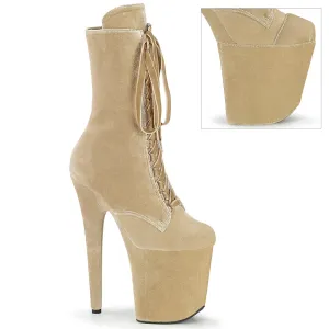 FLAMINGO-1045VEL Cream Velvet Pleaser Pole Dancing Ankle Boots