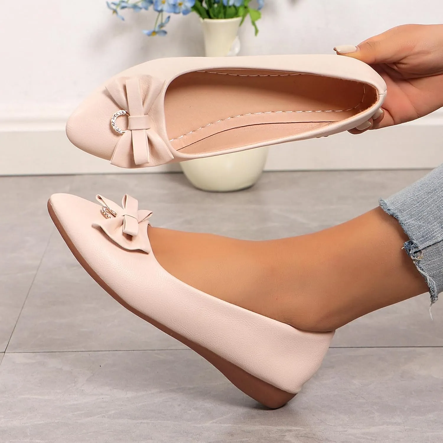 Flat Shoes for Women Pointed Toe Flats Slip On Loafers Leather Flats Ballet Flats Shoes for Work Office Business