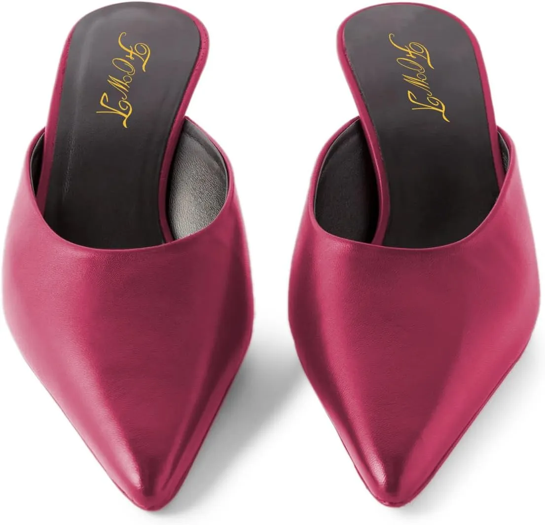 FOWT Women Pointed Toe Slip On Soft Insole Mules Kitten Heel Slip On Summer Casual Shoes Size 4-16 US