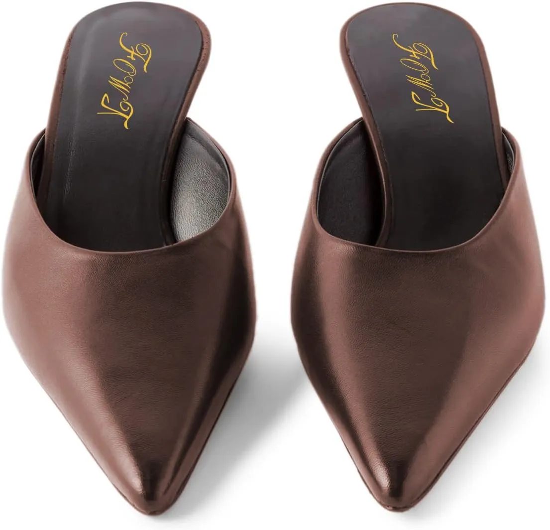 FOWT Women Pointed Toe Slip On Soft Insole Mules Kitten Heel Slip On Summer Casual Shoes Size 4-16 US