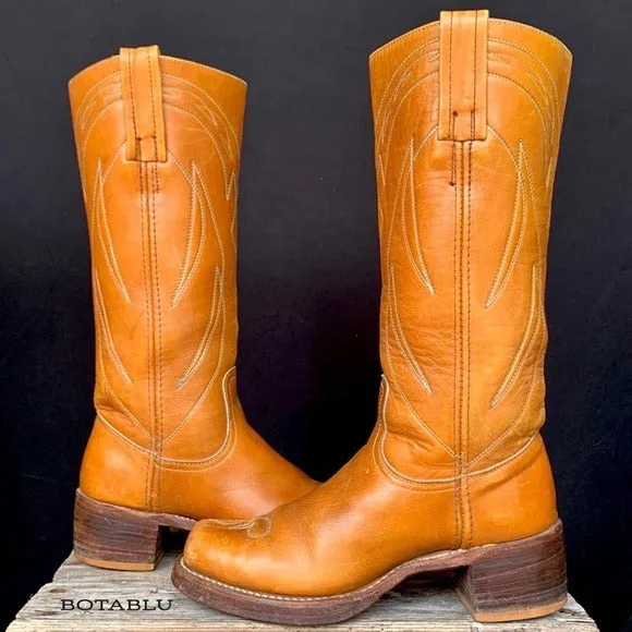 FRYE True Vintage Black Label Stitching Square Toe Cowgirl Cowboy Western Campus Boots