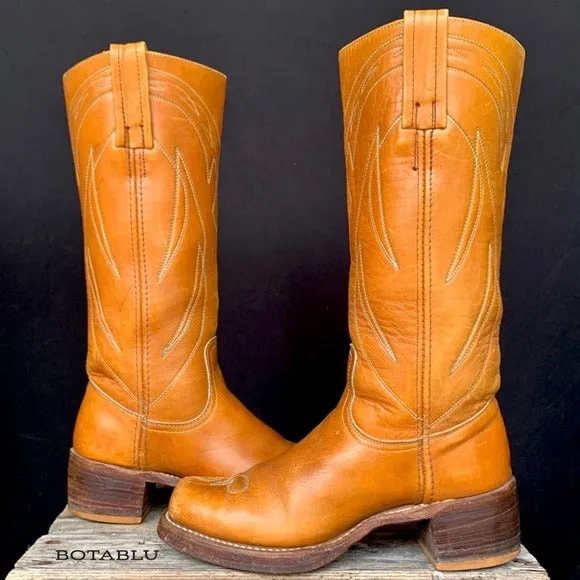 FRYE True Vintage Black Label Stitching Square Toe Cowgirl Cowboy Western Campus Boots