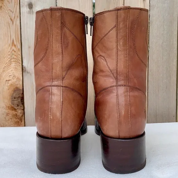 FRYE Vintage Campus Swirl Tan Brown Leather Short Zippered Ankle Bootie Boots