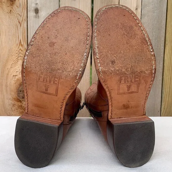 FRYE Vintage Campus Swirl Tan Brown Leather Short Zippered Ankle Bootie Boots