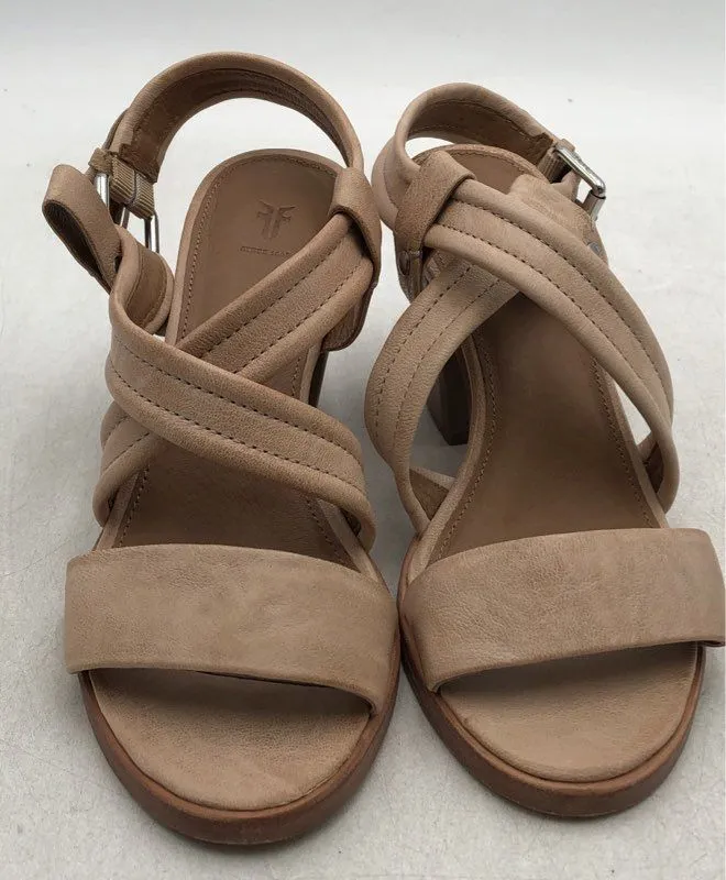 Frye Women's Beige Open Toe Block Heel Criss Cross Strappy Sandals - Size 6.5 M