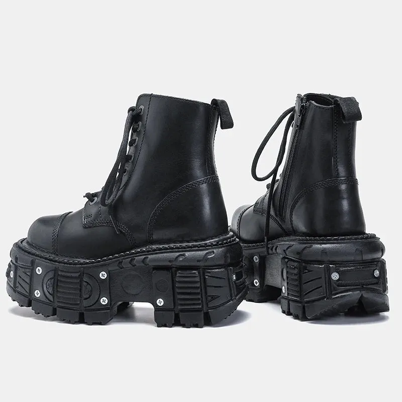 Funki Buys | Boots | Women's Leather Dark Punk Lace Up Boot
