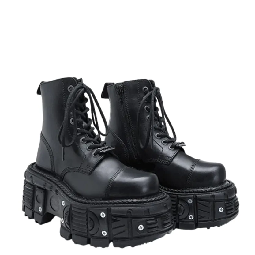 Funki Buys | Boots | Women's Leather Dark Punk Lace Up Boot