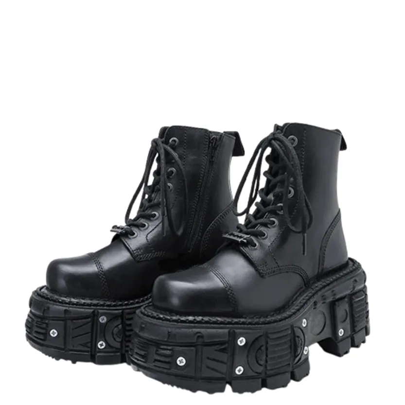 Funki Buys | Boots | Women's Leather Dark Punk Lace Up Boot