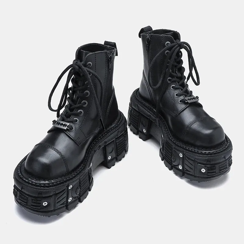 Funki Buys | Boots | Women's Leather Dark Punk Lace Up Boot