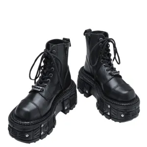 Funki Buys | Boots | Women's Leather Dark Punk Lace Up Boot