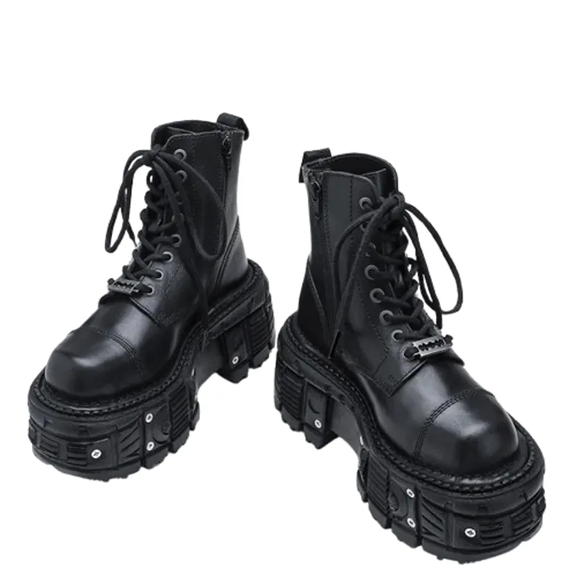 Funki Buys | Boots | Women's Leather Dark Punk Lace Up Boot